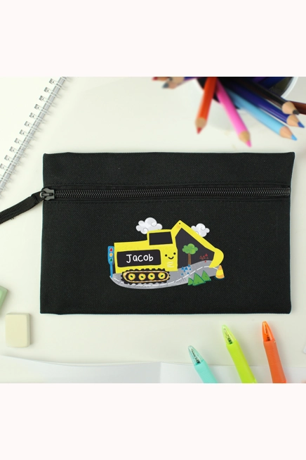 Personalised Digger Black Pencil Case