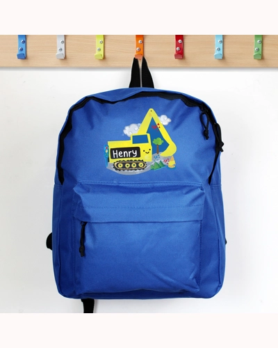 Personalised Digger Blue Backpack