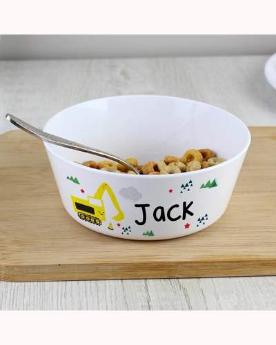 Personalised Digger Plastic Bowl
