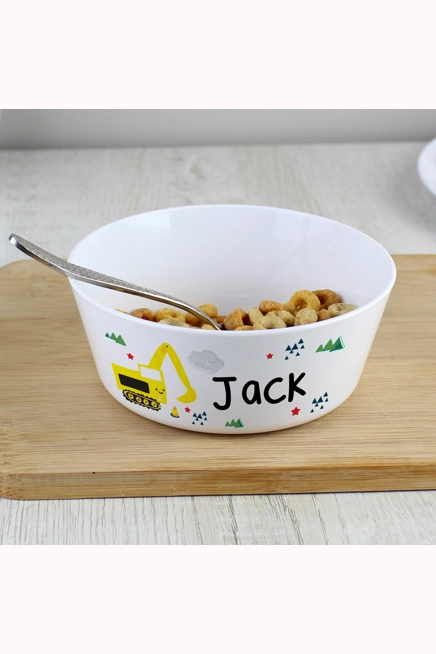 Personalised Digger Plastic Bowl