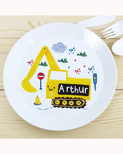 Personalised Digger Plastic Plate