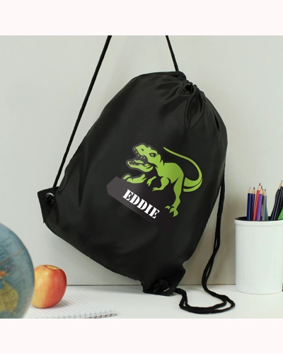 Personalised Dinosaur Black Kit Bag