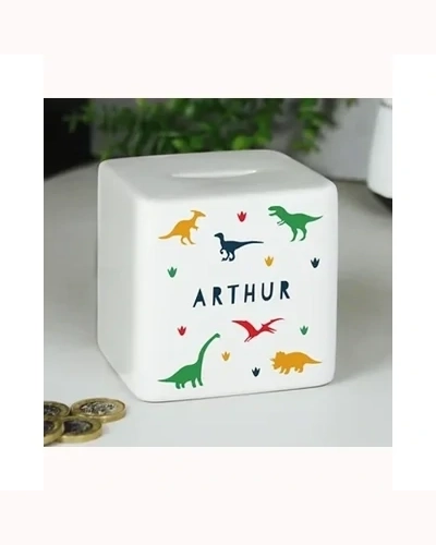 Personalised Dinosaur Ceramic Square Money Box