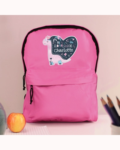 Personalised Dinosaur Pink Backpack