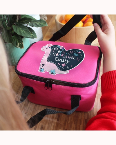 Personalised Dinosaur Pink Lunch Bag