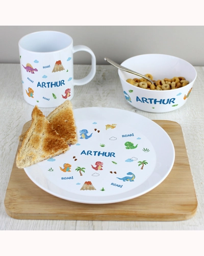 Personalised Dinosaur Plastic Breakfast Set
