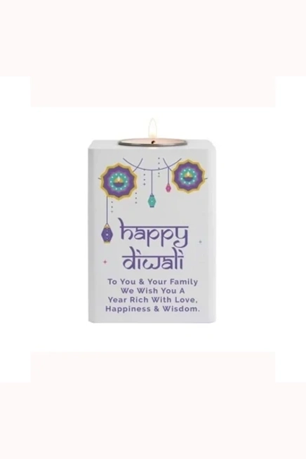 Personalised Diwali Wooden Tea Light Holder
