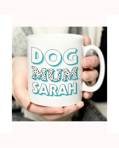 Personalised Dog Mum Blue Spots Mug
