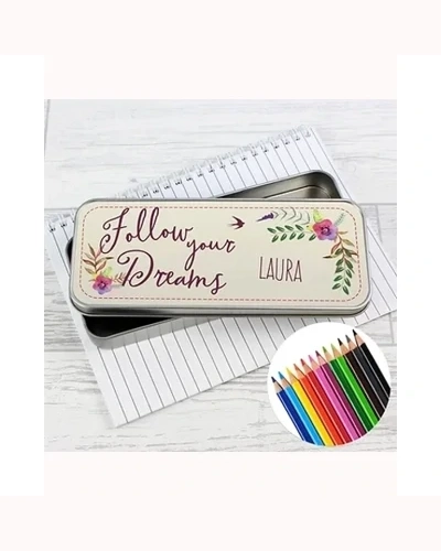 Personalised Dreams Pencil Tin with Pencil Crayons