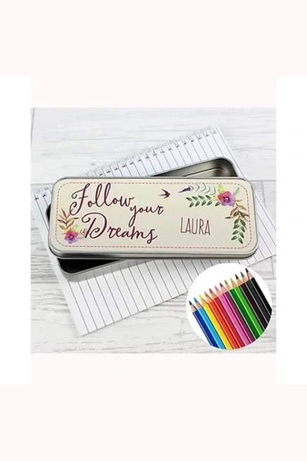 Personalised Dreams Pencil Tin with Pencil Crayons