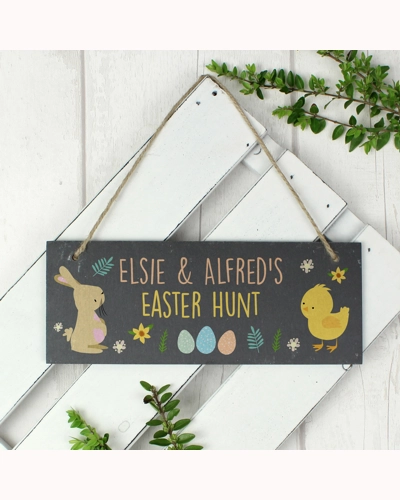 Personalised Easter Egg Hunt Slate Hanging Sign