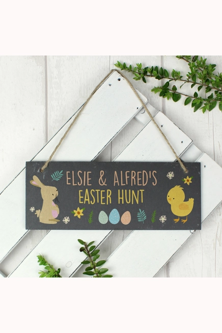 Personalised Easter Egg Hunt Slate Hanging Sign