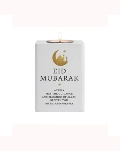 Personalised Eid White Wooden Tea Light Holder