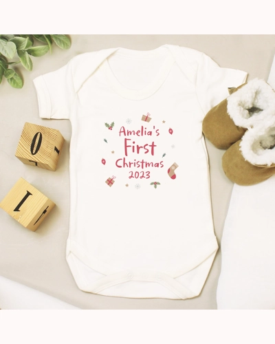 Personalised First Christmas 0-3 Months Baby Vest