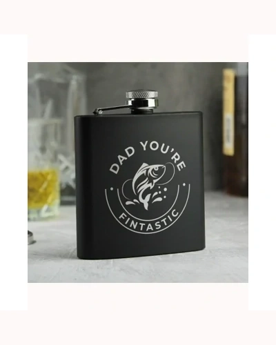 Personalised Fishing Black Hip Flask