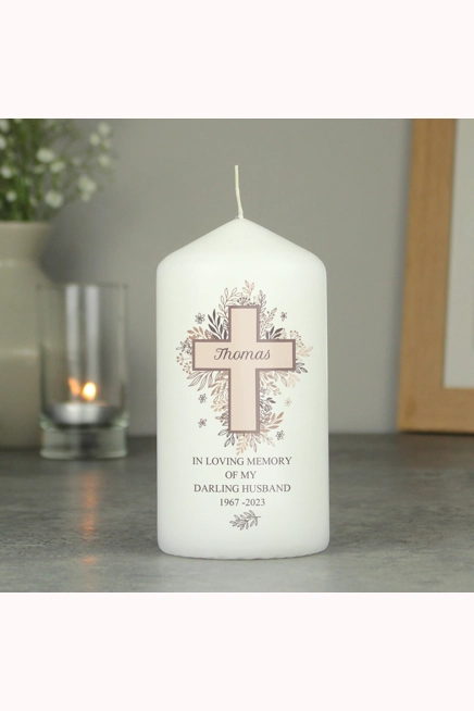 Personalised Floral Cross Pillar Candle