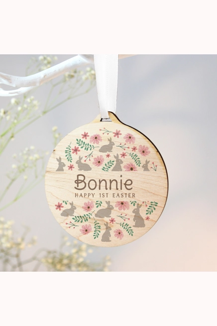 Personalised Floral Easter Tree Wooden Decoration
