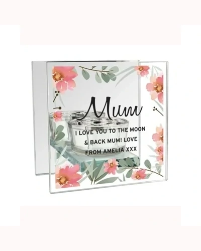 Personalised Floral Mirrored Glass Tea Light Holder