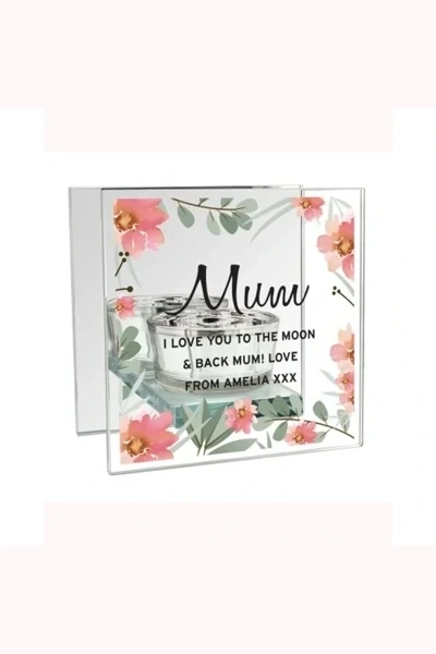 Personalised Floral Mirrored Glass Tea Light Holder