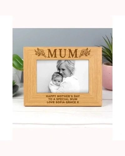 Personalised Floral Mum 6x4 Oak Finish Photo Frame