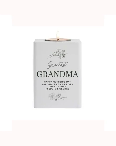 Personalised Floral White Wooden Tea Light Holder