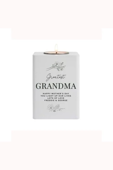 Personalised Floral White Wooden Tea Light Holder
