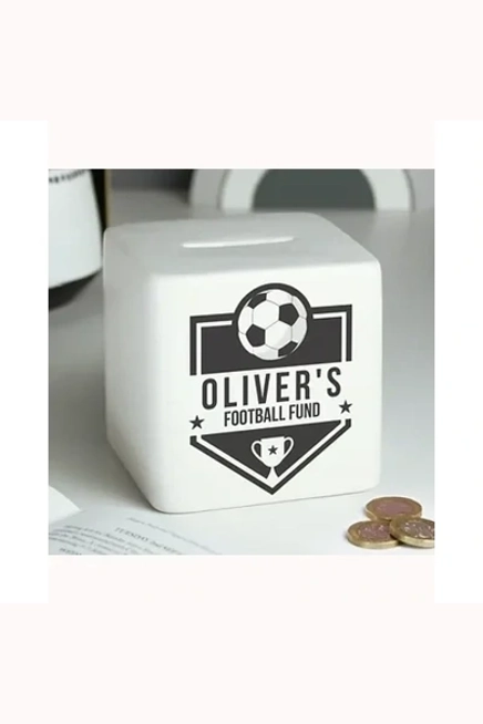 Personalised Football Badge Ceramic Square Money Box