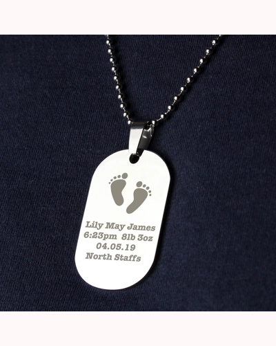 Personalised Footprints Stainless Steel Dog Tag Necklace