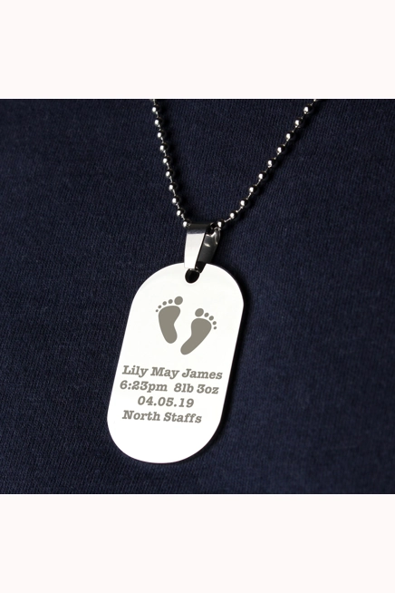 Personalised Footprints Stainless Steel Dog Tag Necklace