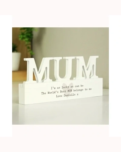 Personalised Free Text Heart Wooden Mum Ornament plaque