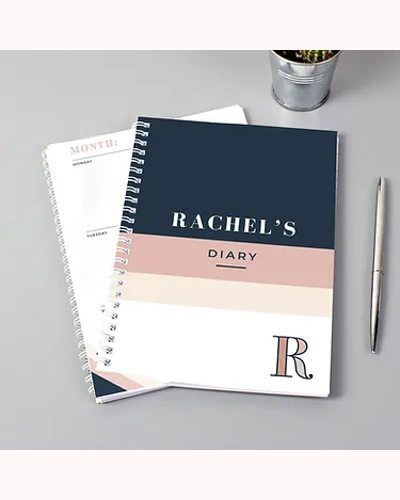 Personalised Free Text Navy & Blush A5 Notebook Personalised Free Text Navy & Blush A5 Notebook