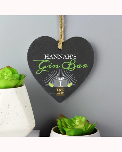 Personalised Gin Bar Slate Heart Decoration