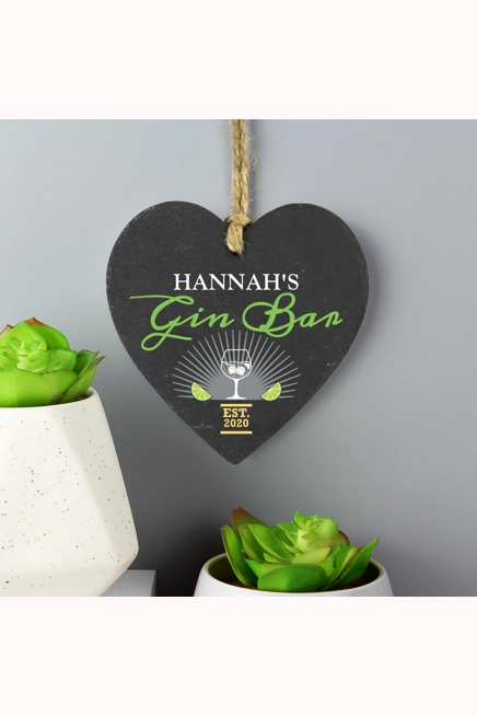 Personalised Gin Bar Slate Heart Decoration