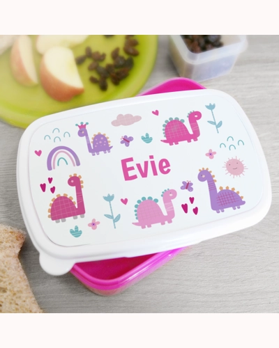 Personalised Girly Dinosaurs Name Only Pink Lunch Box