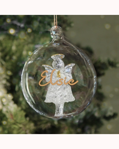 Personalised Gold Glitter Name Only Angel Glass Bauble