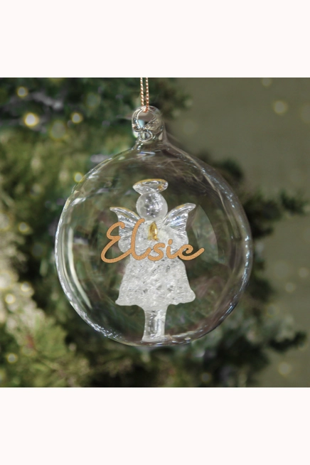 Personalised Gold Glitter Name Only Angel Glass Bauble