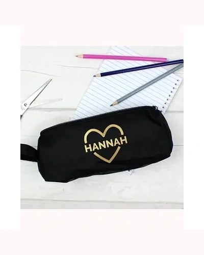 Personalised Gold Heart Black Pencil Case