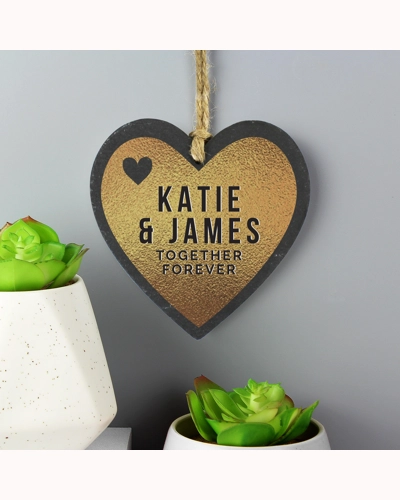 Personalised Gold Slate Heart Decoration Personalised Gold Slate Heart Decoration