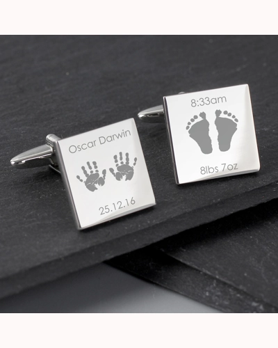 Personalised Hands and Feet New Baby Square Cufflinks