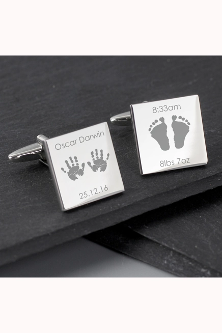Personalised Hands and Feet New Baby Square Cufflinks