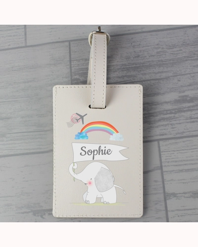 Personalised Hessian Elephant Cream Luggage Tag