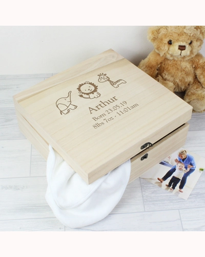 Personalised Hessian Friends Large Wooden Keepsake Box