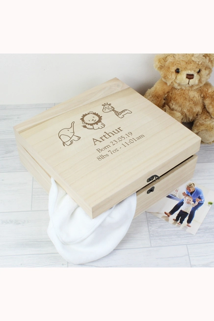 Personalised Hessian Friends Large Wooden Keepsake Box