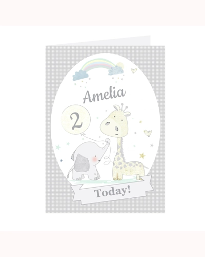 Personalised Hessian Giraffe & Elephant Card