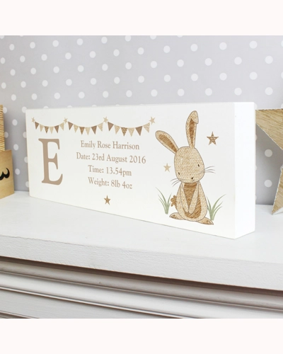 Personalised Hessian Rabbit Wooden Mantel Decoration
