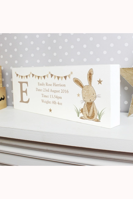 Personalised Hessian Rabbit Wooden Mantel Decoration