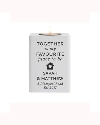 Personalised Home White Wooden Tea Light Holder