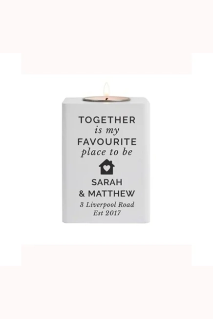 Personalised Home White Wooden Tea Light Holder