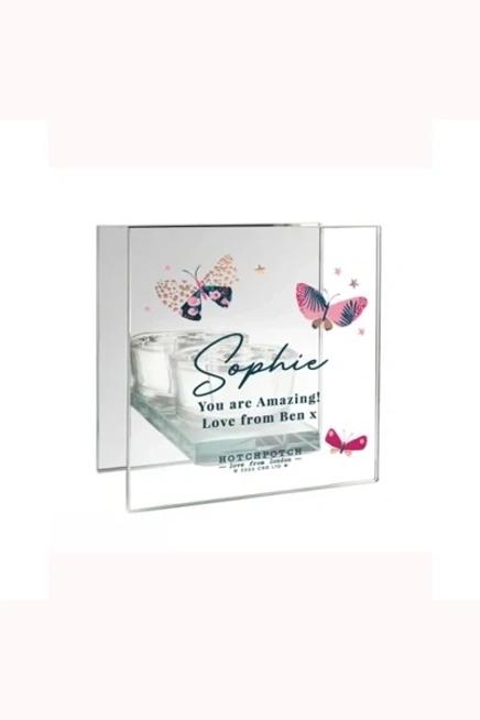 Personalised Hotchpotch Butterfly Mirrored Glass Tea Light Holder