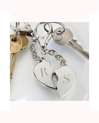 Personalised Initials Two Hearts Keyring